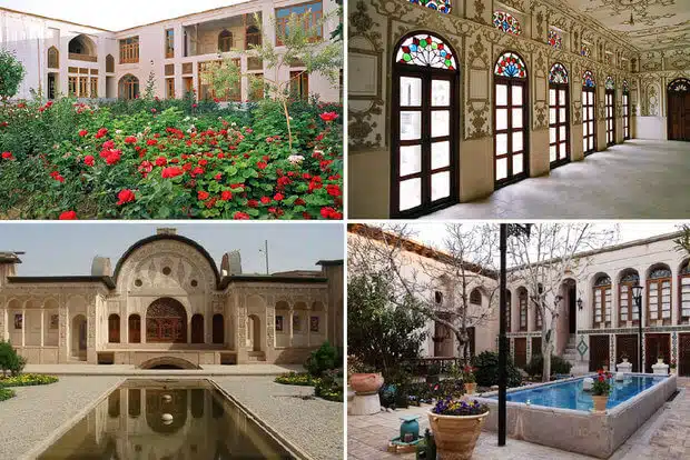 چهار تصویر مختلف از نقاط دیدنی شهر اصفهان است.