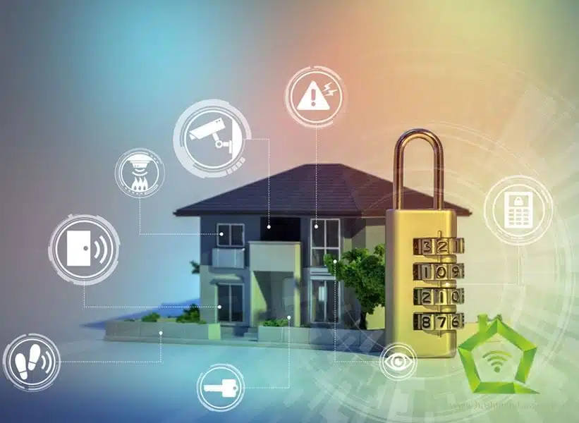 تصویری از امنیت یک خانه هوشمند را نمایش می دهد.